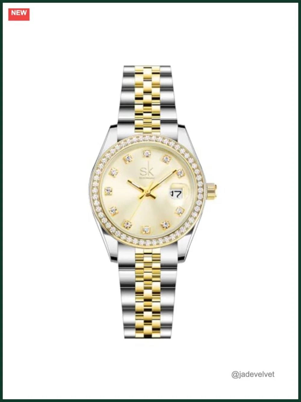Women's Crystal Accented Calendar Watch, Alloy Steel Band, Quartz